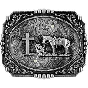 Moranse Religion Cross Cowboy Kneeling Prayer And Horse Design Belt Buckles